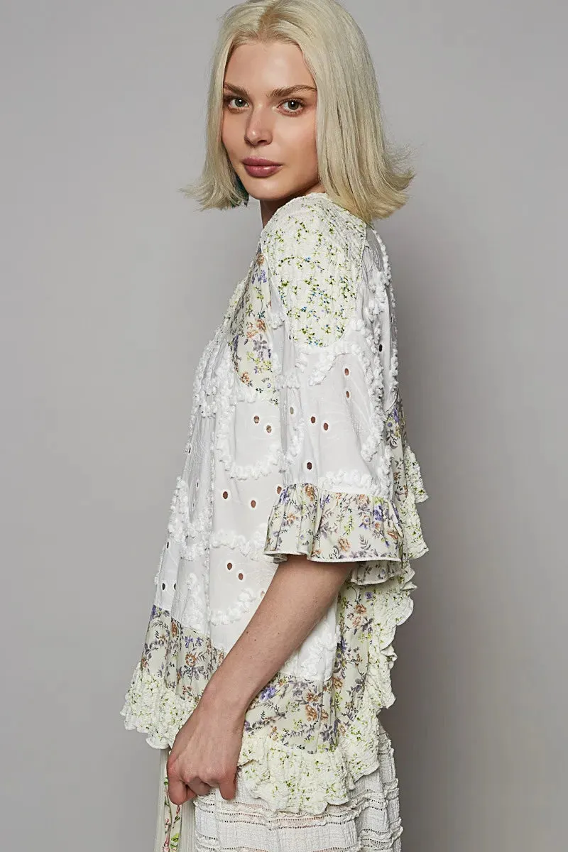 POL Floral Print Eyelet Ruffled Hem Blouse sold by Charming Charlie product image thumbnail 3