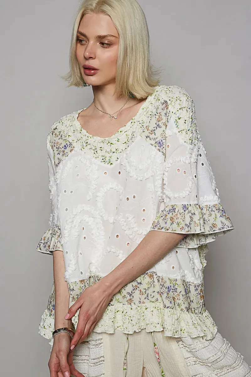 POL Floral Print Eyelet Ruffled Hem Blouse sold by Charming Charlie product image thumbnail 2