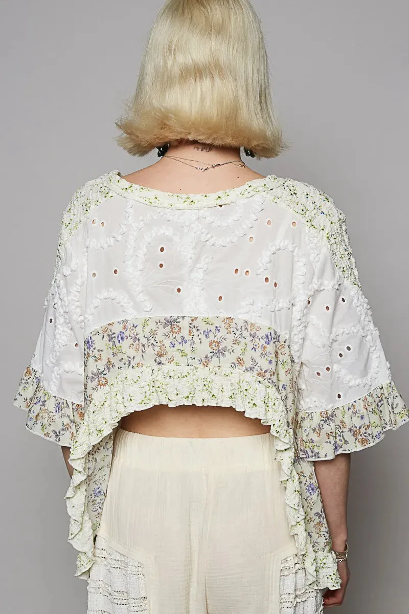 POL Floral Print Eyelet Ruffled Hem Blouse sold by Charming Charlie product image thumbnail 4