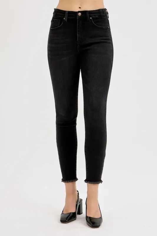 RISEN Full Size Tummy Control High Rise Adjustable Waist Skinny Jeans Plus Size sold by Charming Charlie
