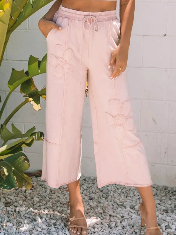 Floral Wide Leg Crop Pants with Drawstring Waistband sold by Charming Charlie