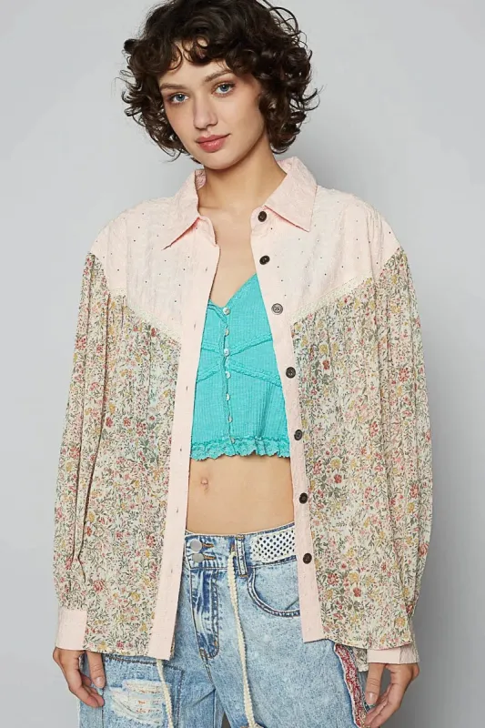 POL Floral Print Button-Up Shirt sold by Charming Charlie