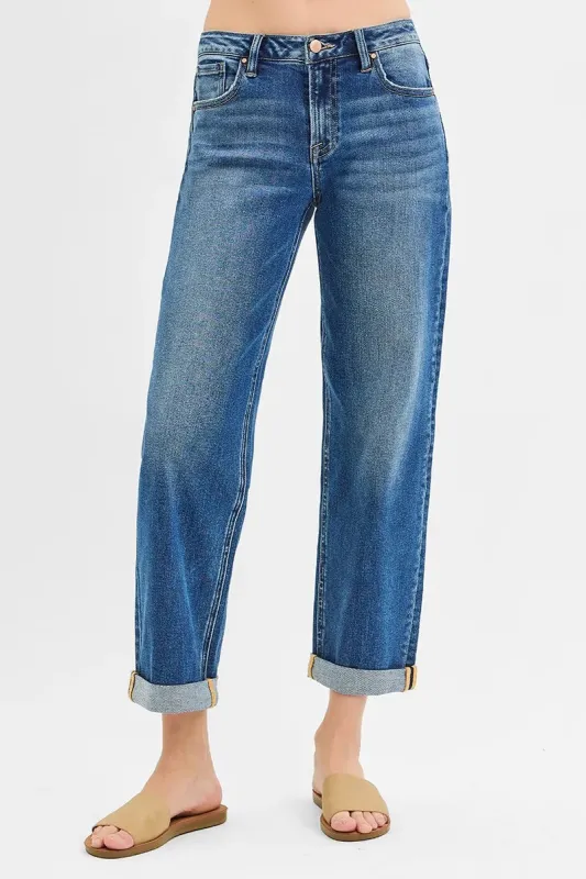 RISEN Full Size Mid Rise Boyfriend Roll Up Jeans Plus Size sold by Charming Charlie