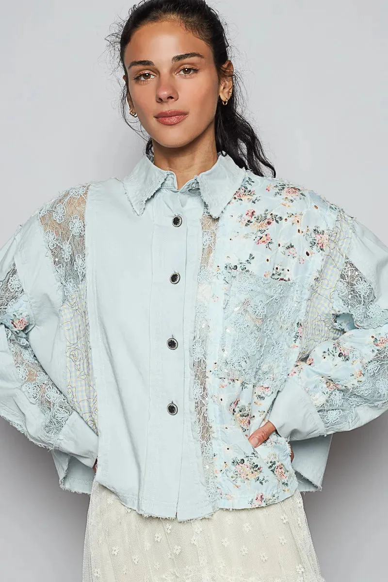POL Floral Long Sleeve Shirt with Lace Panel Details sold by Charming Charlie product image thumbnail 2