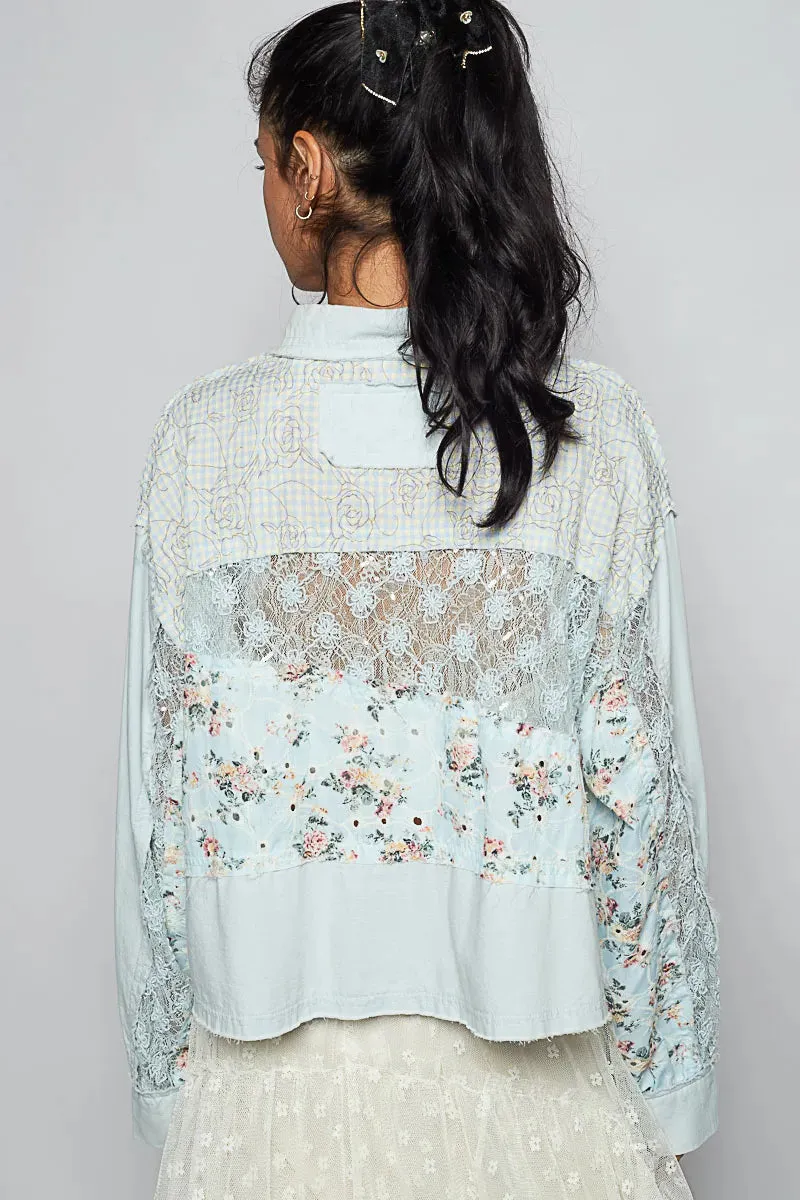 POL Floral Long Sleeve Shirt with Lace Panel Details sold by Charming Charlie product image thumbnail 4