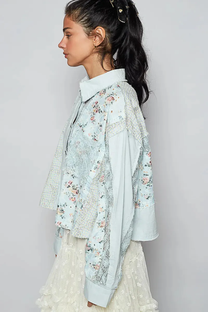 POL Floral Long Sleeve Shirt with Lace Panel Details sold by Charming Charlie product image thumbnail 3