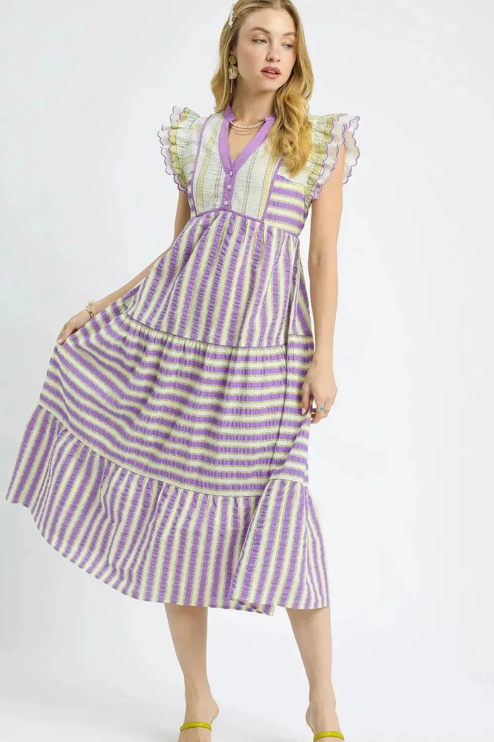Umgee Striped Ruffle Cap Sleeve Midi Dress sold by Charming Charlie product image thumbnail 2