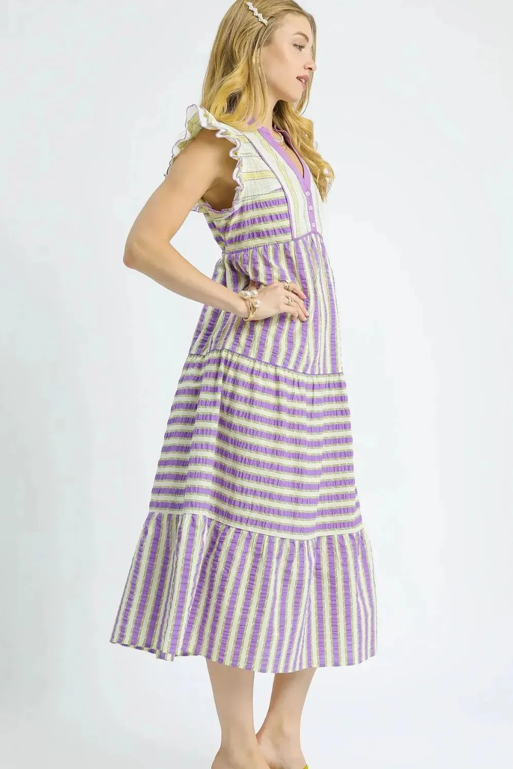 Umgee Striped Ruffle Cap Sleeve Midi Dress sold by Charming Charlie product image thumbnail 3