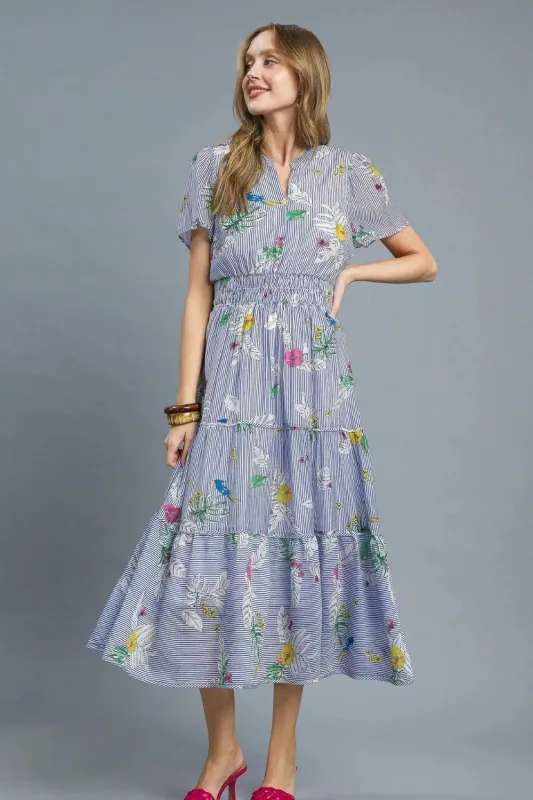 Umgee Smocked Waist Floral Short Sleeve Midi Dress sold by Charming Charlie