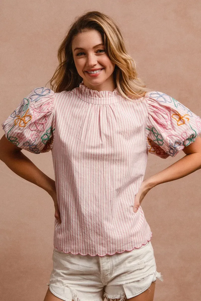 BiBi Embroidery Bubble Sleeve Top With Bottom Scallop Detail sold by Charming Charlie product image thumbnail 4