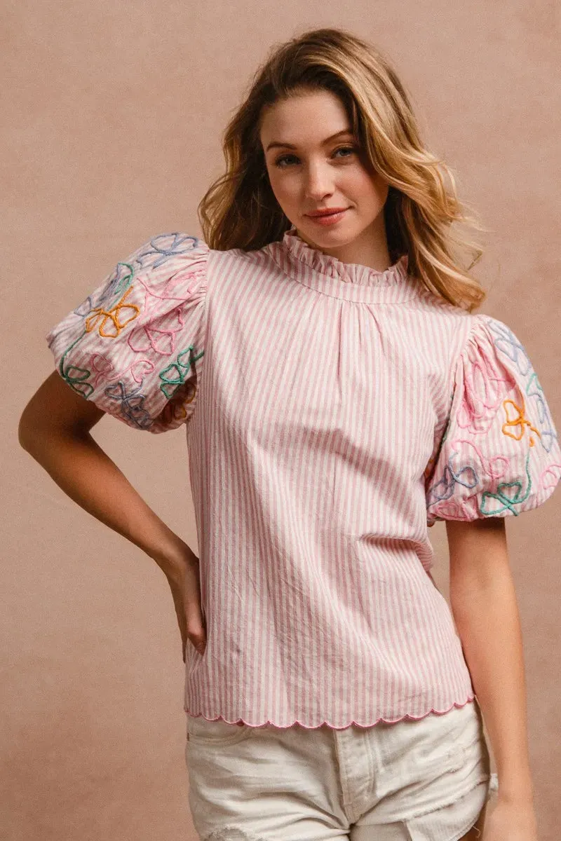 BiBi Embroidery Bubble Sleeve Top With Bottom Scallop Detail sold by Charming Charlie product image thumbnail 3