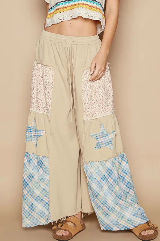 POL Drawstring Star Patch Contrast Wide Leg Pants sold by Charming Charlie