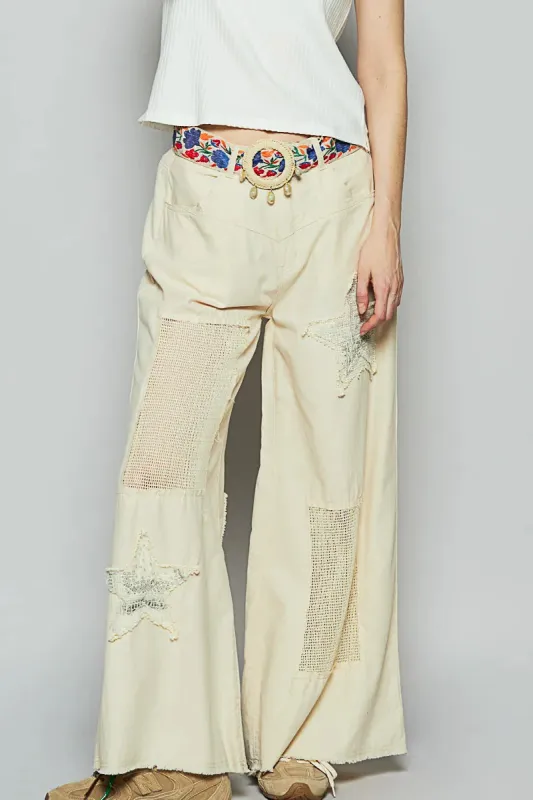 POL Raw Hem Star Patch Wide leg Pants sold by Charming Charlie
