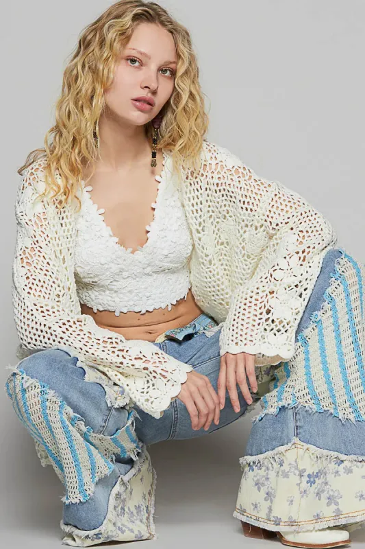 POL Crochet Open-Front Cardigan sold by Charming Charlie