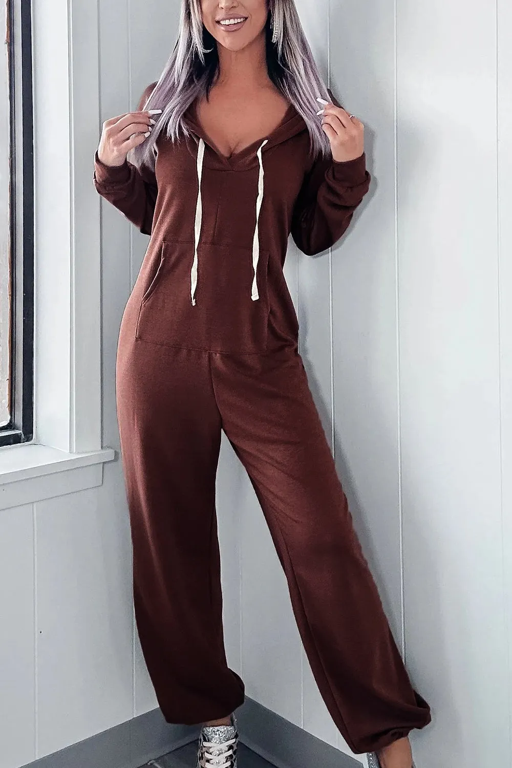 Full Size Drawstring Long Sleeve Jumpsuit sold by Charming Charlie product image thumbnail 4