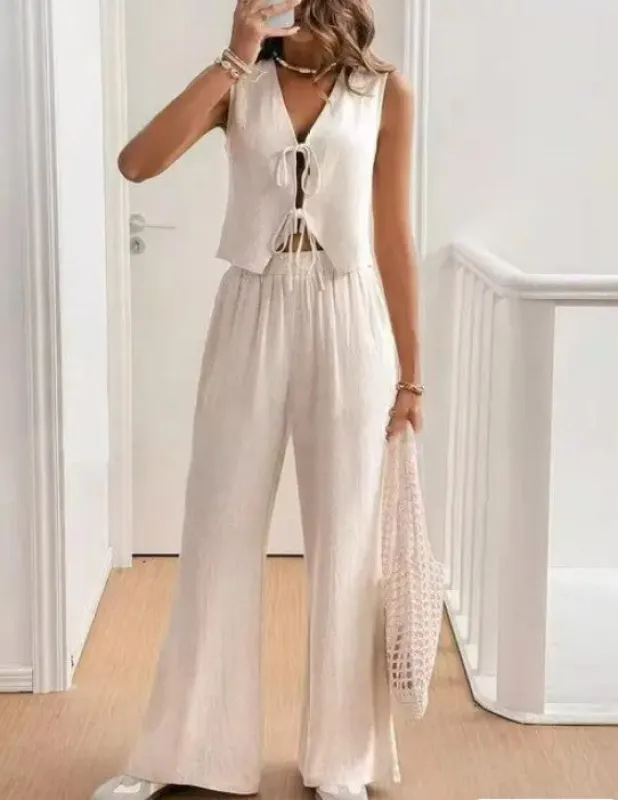 Sleeveless Linen Two-Piece Pants Set made by Charming Charlie