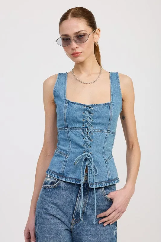 DENIM LACE UP BUSTIER TOP made by emory park