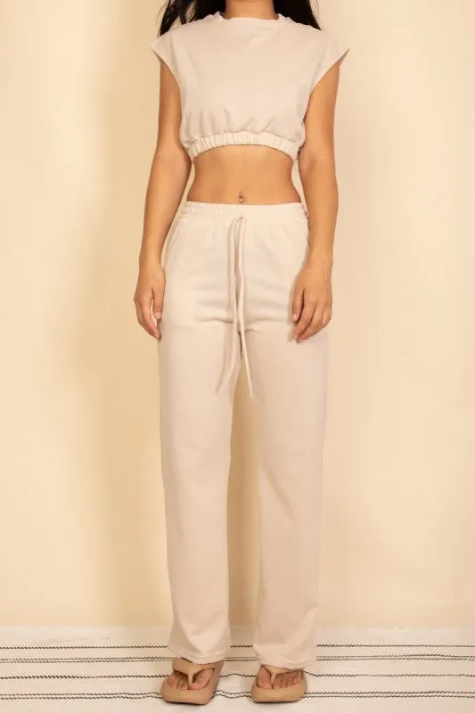Elastic Hem Crop Top & Wide Leg Pants Set sold by Charming Charlie