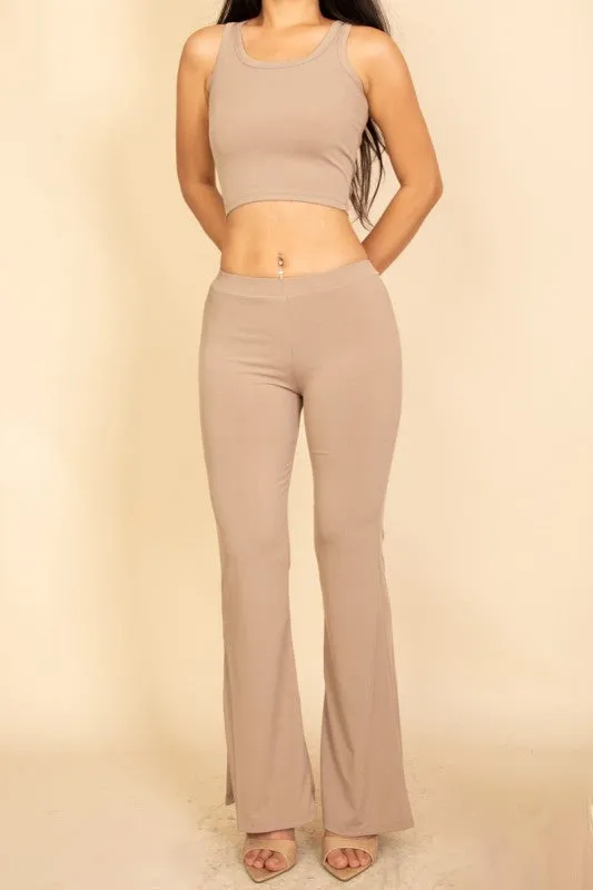 Ribbed Sleeveless Crop Top & Flared Pants Set sold by Charming Charlie