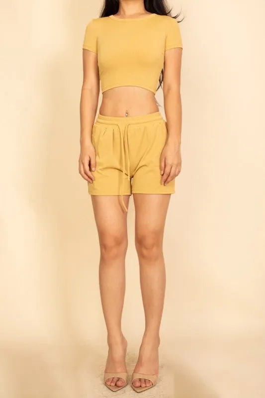 Ribbed Knit Drawstring Lounge Shorts Set sold by Charming Charlie