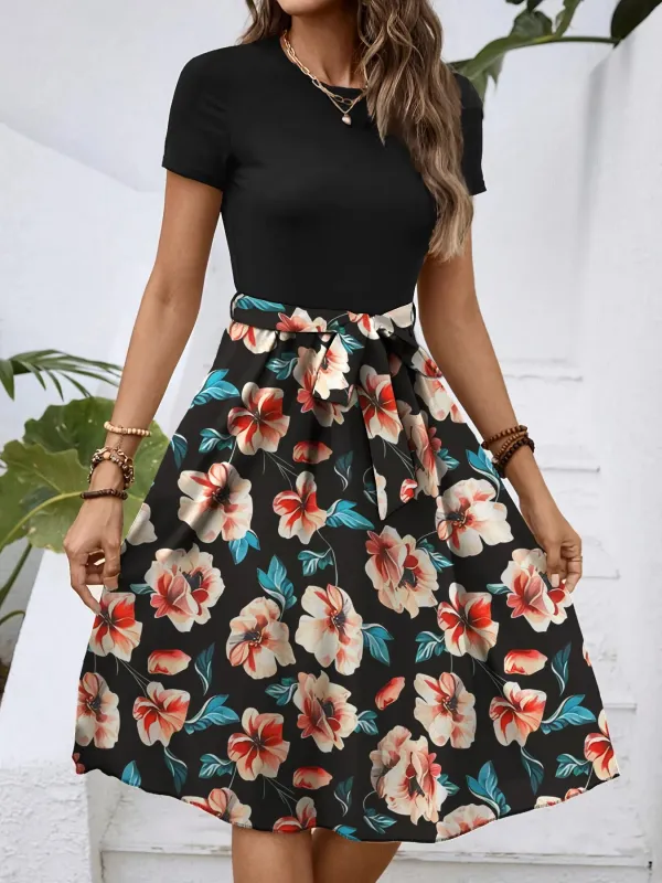 Floral Print Short Sleeve A-Line Dress sold by Charming Charlie
