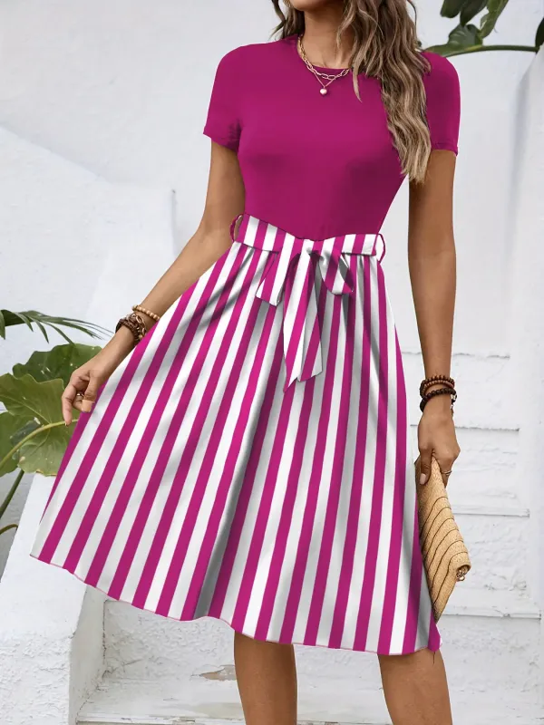 Striped Round Neck Short Sleeve Dress sold by Charming Charlie