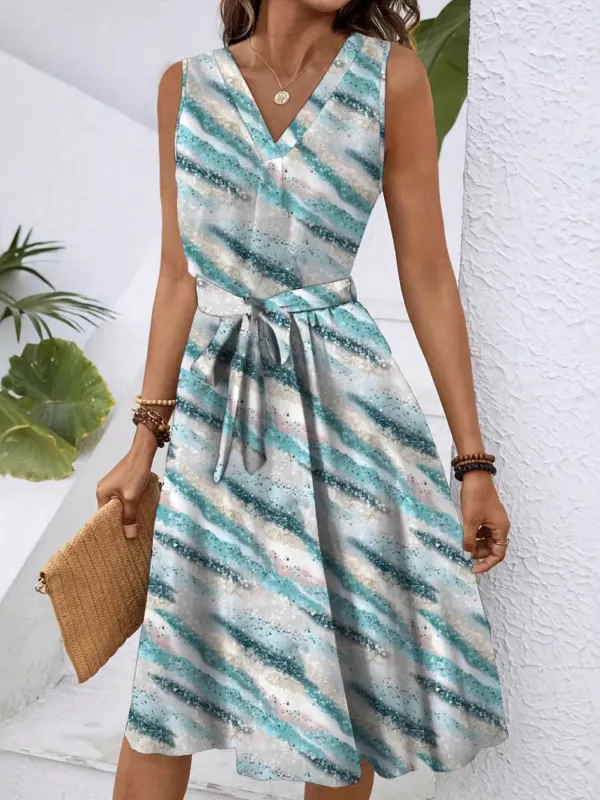 V-Neck Sleeveless Tie Waist Dress sold by Charming Charlie