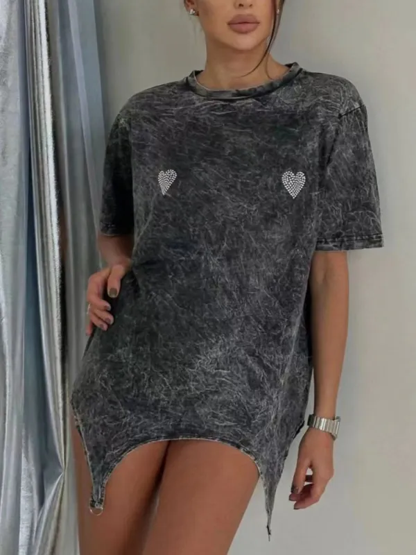 Rhinestone Heart Washed Oversized T-Shirt sold by Charming Charlie