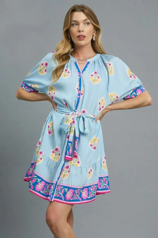 Umgee Floral Print Tie Waist Short Sleeve Dress sold by Charming Charlie