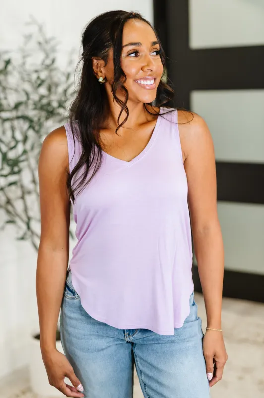 Simpler Times Basic V-Neck Tank in Lavender sold by Charming Charlie