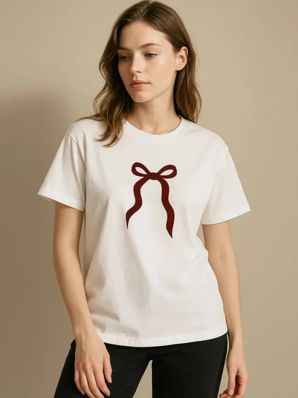 Plus Size Bow Round Neck Short Sleeve T-Shirt sold by Charming Charlie