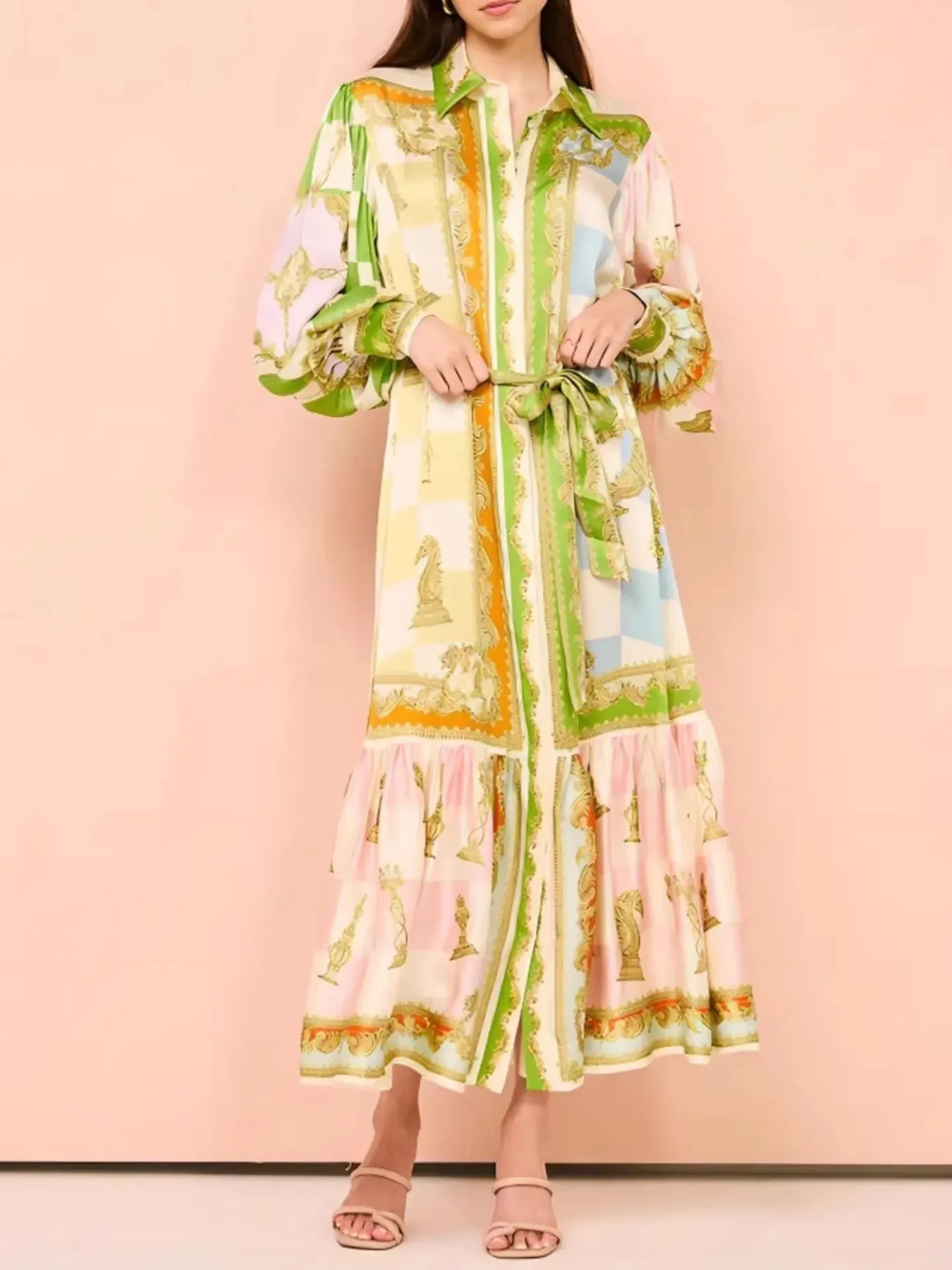 Printed Tie Waist Lantern Sleeve Dress sold by Charming Charlie product image thumbnail 2