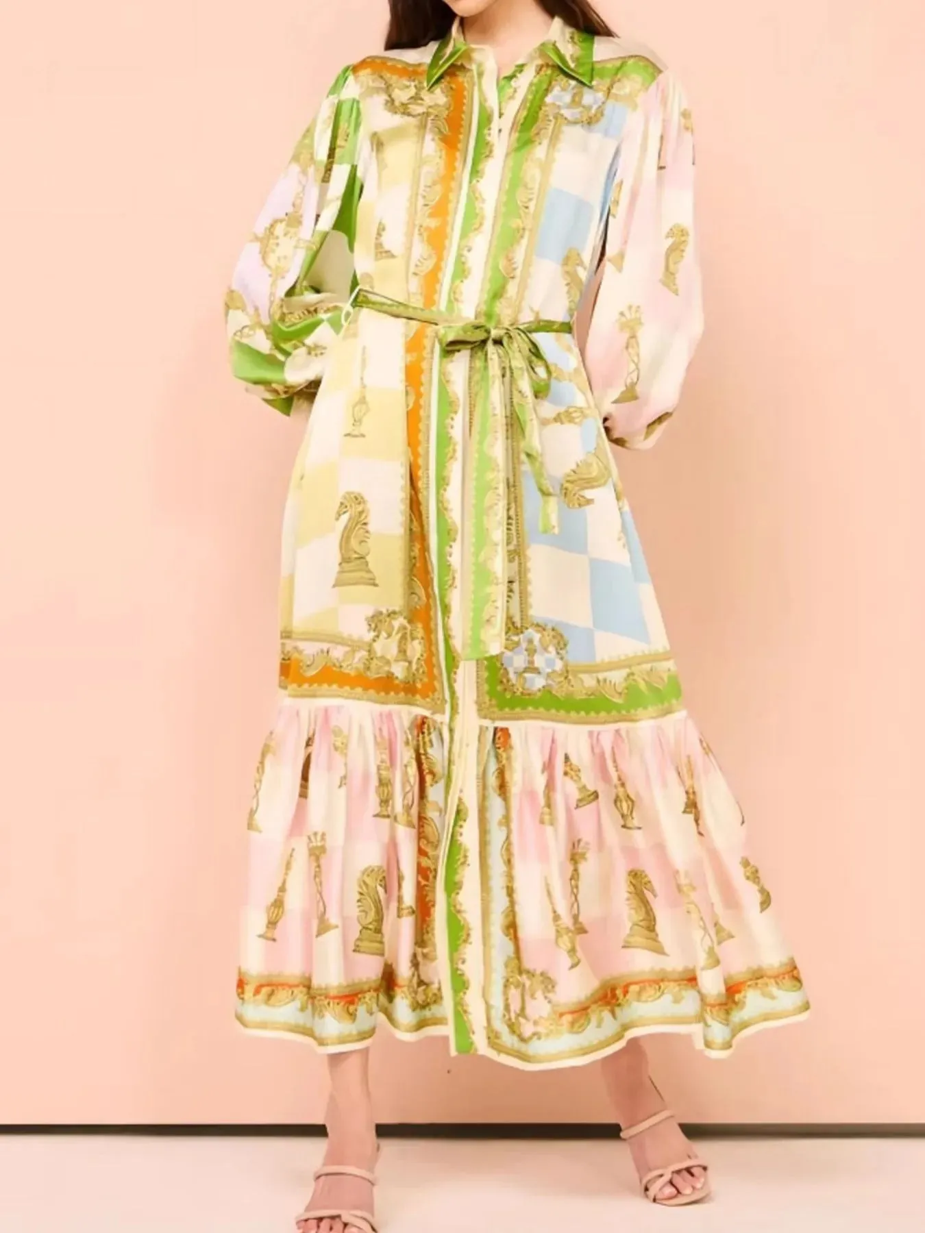 Printed Tie Waist Lantern Sleeve Dress sold by Charming Charlie product image thumbnail 4
