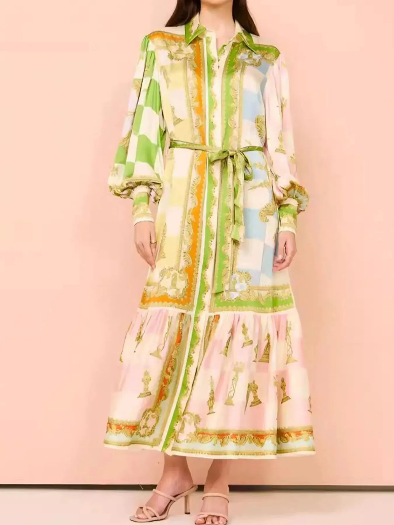 Printed Tie Waist Lantern Sleeve Dress sold by Charming Charlie product image thumbnail 5