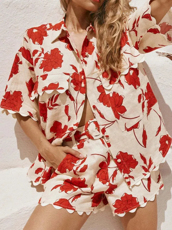 Floral Print Scalloped Edge Top and Shorts Set sold by Charming Charlie