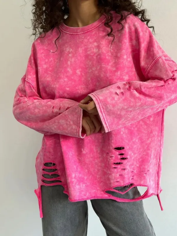 Distressed Oversized Long Sleeve Sweatshirt sold by Charming Charlie
