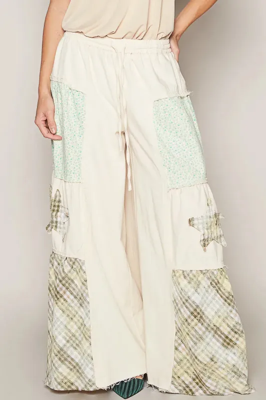 POL Drawstring Star Patch Contrast Wide Leg Pants sold by Charming Charlie
