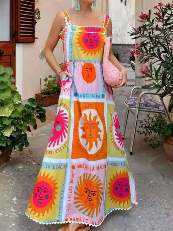 Sun Print Square Neck Maxi Dress sold by Charming Charlie