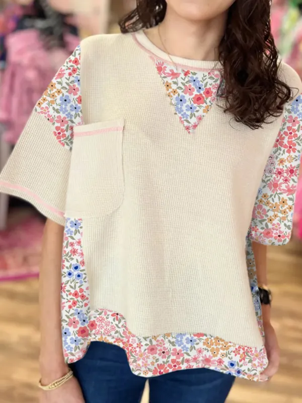 Floral Round Neck Relaxed Fit T-Shirt sold by Charming Charlie