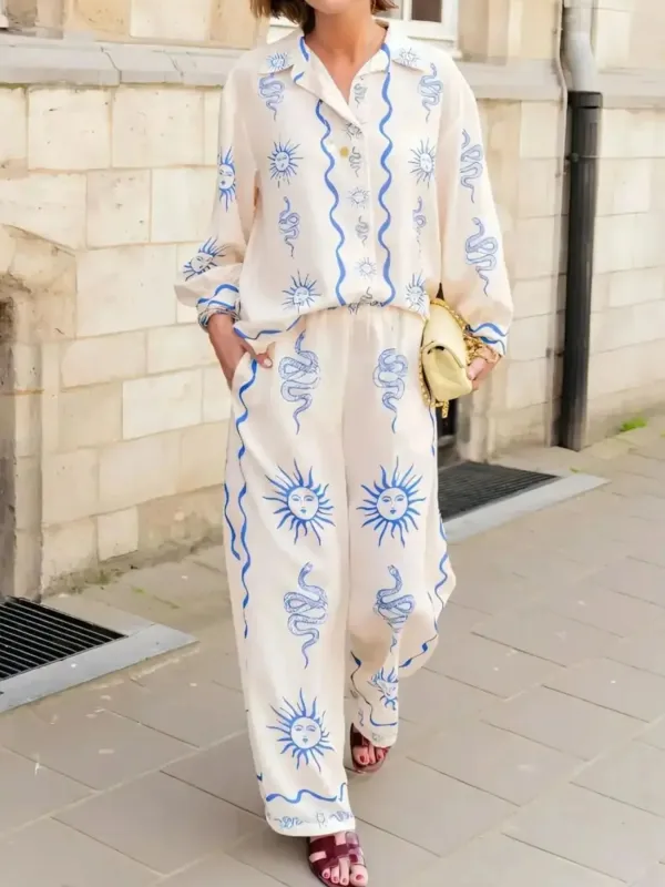 Printed Long Sleeve Shirt and Pants Set sold by Charming Charlie