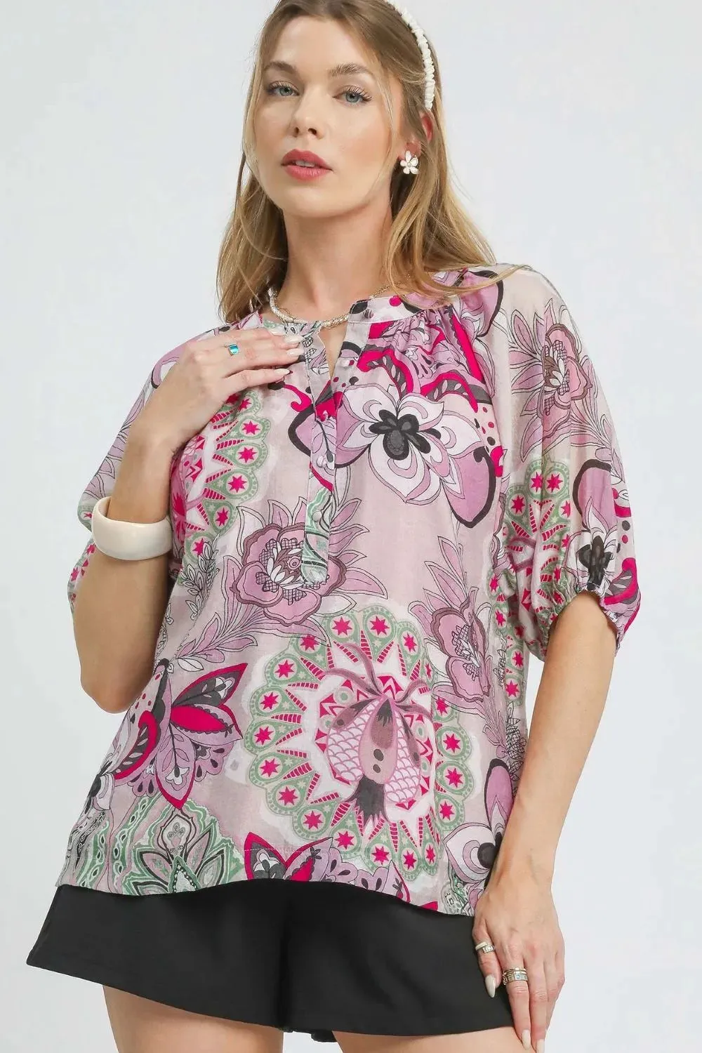 Umgee Floral Print Half Sleeve Blouse sold by Charming Charlie