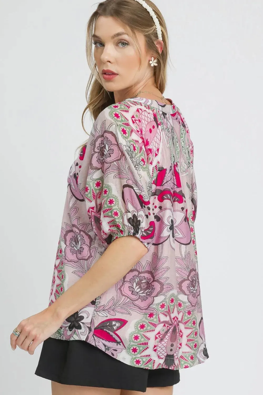 Umgee Floral Print Half Sleeve Blouse sold by Charming Charlie product image thumbnail 2