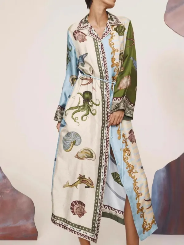 Printed Button Up Midi Shirt Dress sold by Charming Charlie