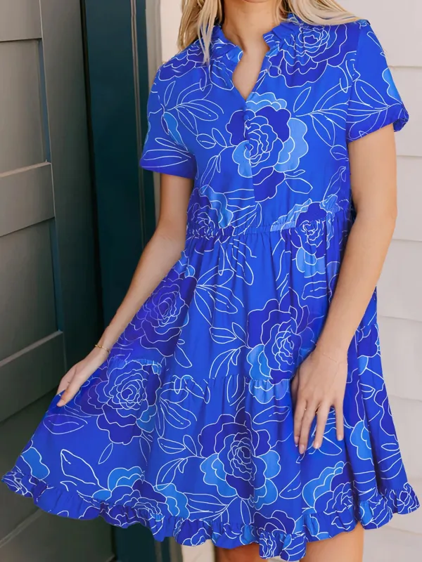 Ruffled Hem Short Sleeve Flowy Mini Dress sold by Charming Charlie