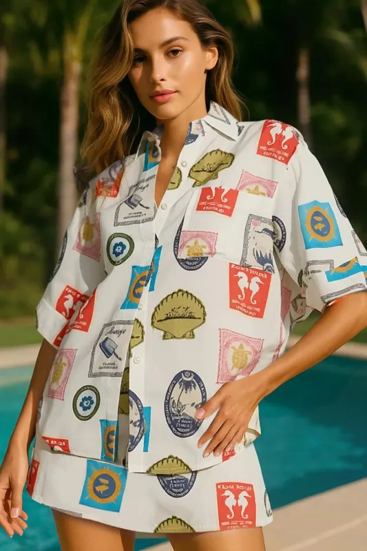 Printed Button Up Shirt and Skirt Set sold by Charming Charlie