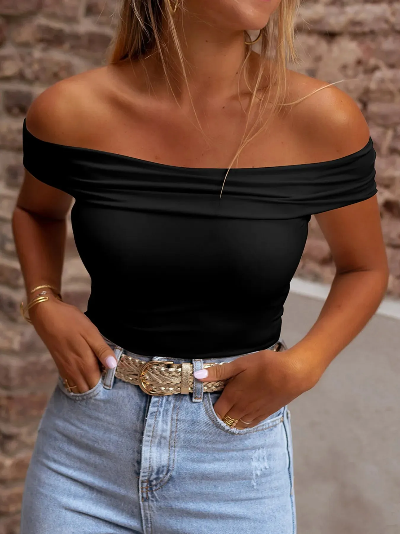 Folded Off Shoulder Slim Top sold by Charming Charlie product image thumbnail 5