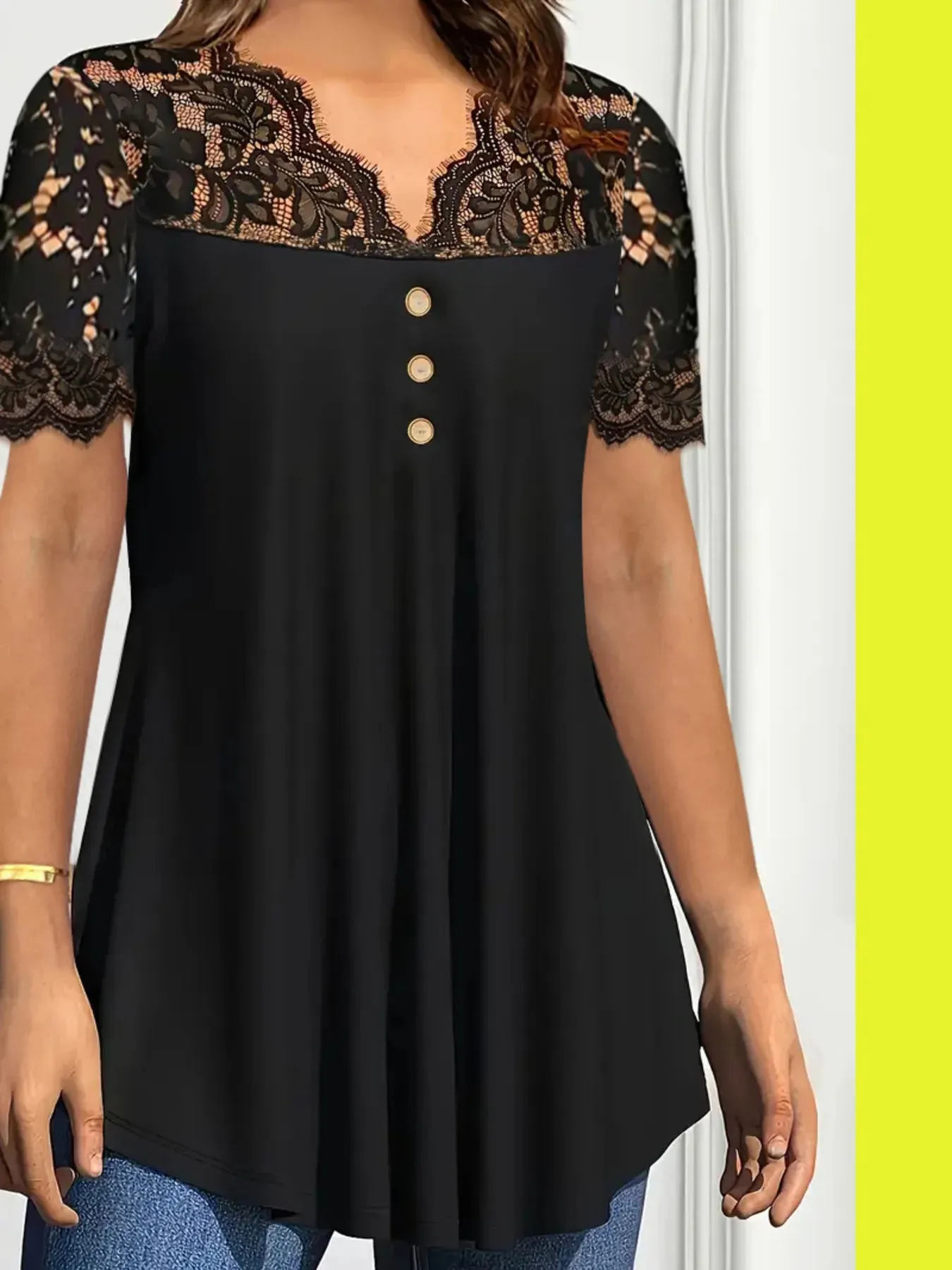 Lace Panel Short Sleeve Blouse sold by Charming Charlie product image thumbnail 4