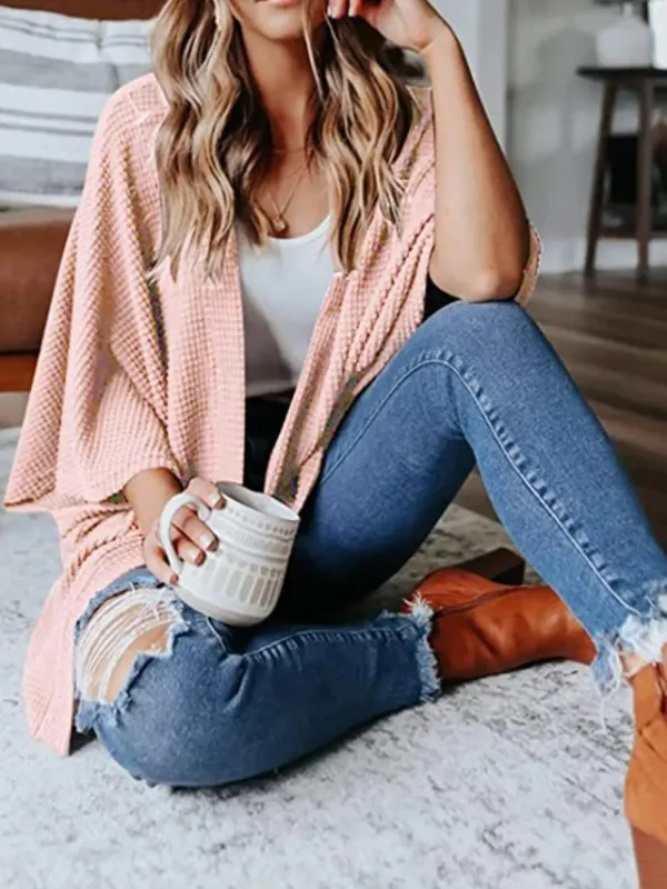 Full Size Open Front Waffle Knit Cardigan Plus Size sold by Charming Charlie