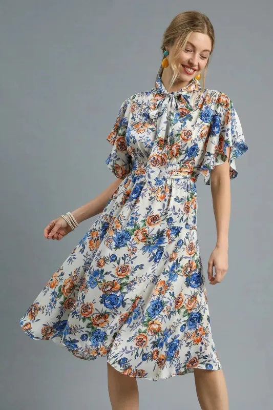 Umgee Floral Print Flutter Sleeve Dress sold by Charming Charlie