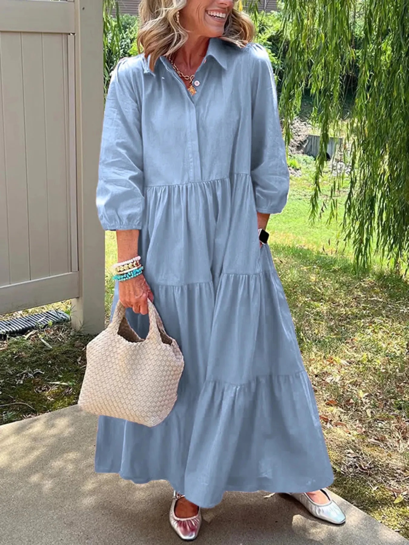 Full Size Tiered Button-Front Maxi Shirt Dress Plus Size sold by Charming Charlie product image thumbnail 3
